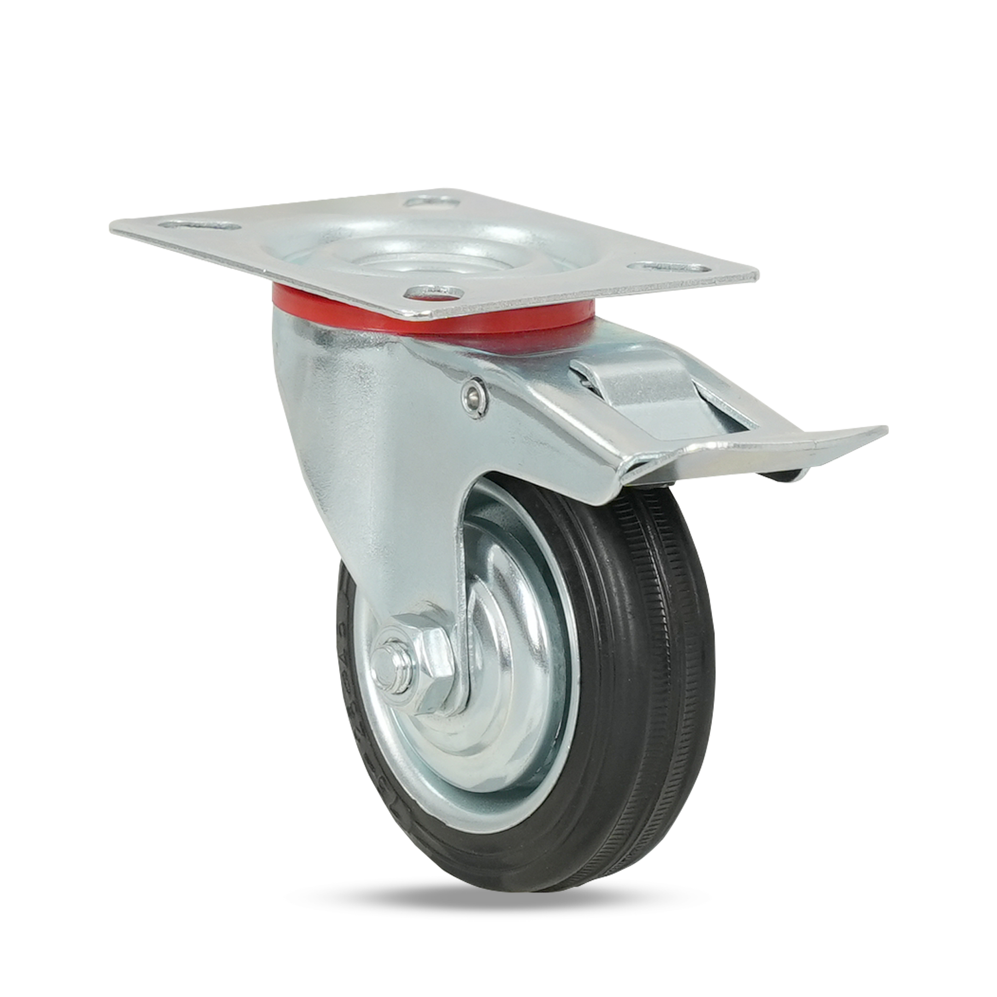 Klutch 3in. Rubber Swivel Caster with Brake, 110-Lb. Capacity